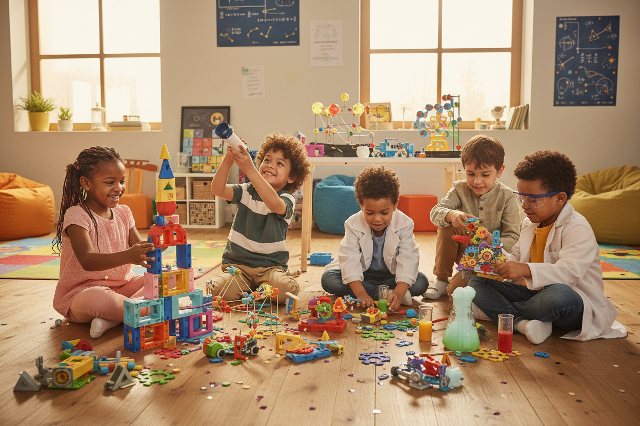 Children playing with educational STEM toys